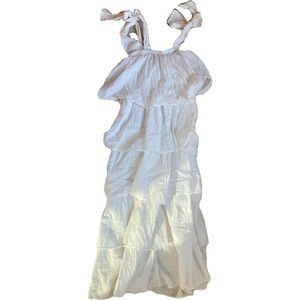 VICTORIA DUNN layered white dress with knotted straps